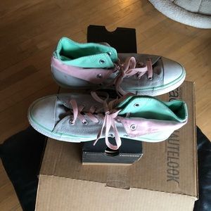Gray, Pink, and Mint Green High Top Converse